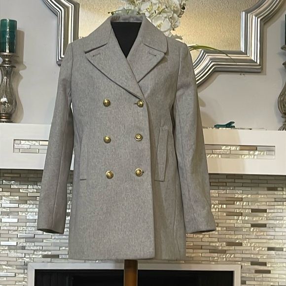 J.Crew Womens  Melton Wool Pea Coat in Gray with Gold Color Buttons size 12 - Picture 1 of 16